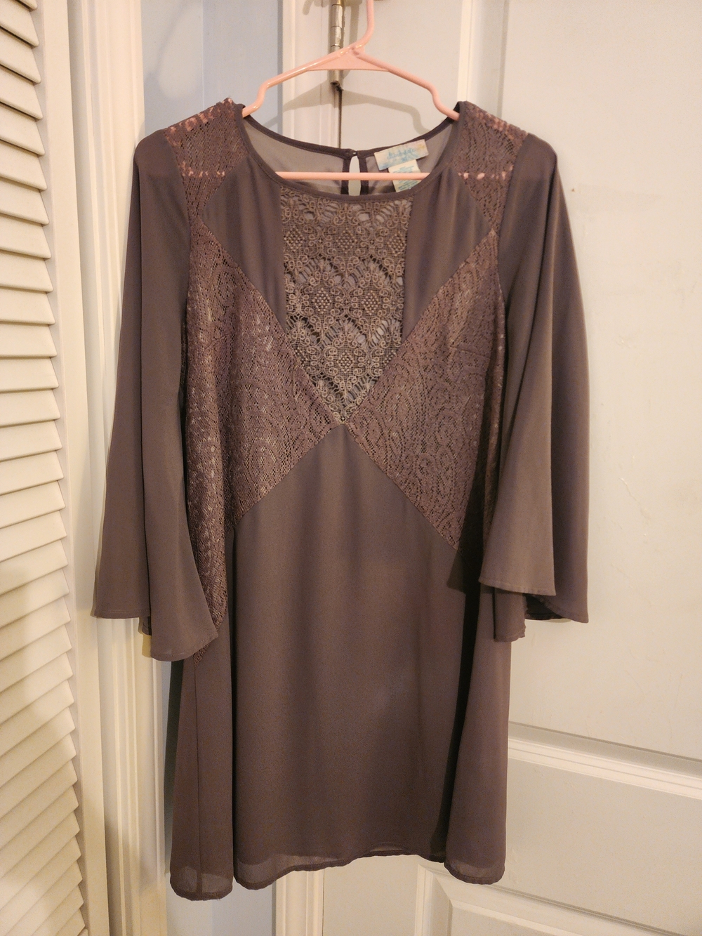 Altar'd State Taupe Lace-Inset Mini Dress